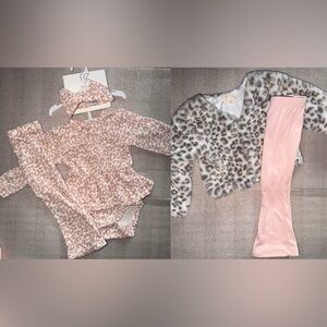 Lot of 2 Rachel Zoe Baby Girl Leopard Outfits | 18M | Pink & Grey Flare Sets